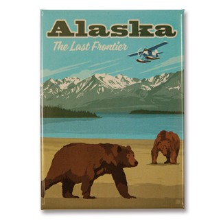 AK Frontier Plane & Bears Metal Magnet