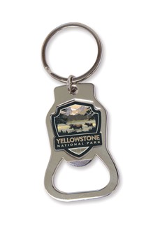 Yellowstone NP Moose Lake Emblem Bottle Opener Key Ring