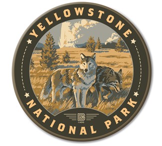 Yellowstone NP Wandering Wolves Circle Magnet