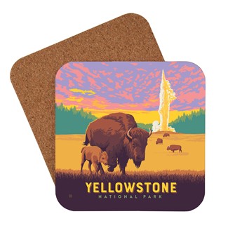 Yellowstone NP Old Faithful Bisons Coaster | USA Made