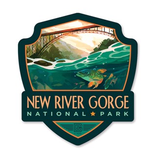 New River Gorge NP & Preserve Fish-Eye View Emblem Wood Magnet  | American Made