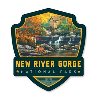 New River Gorge NP & Preserve Fall Colors Emblem Wood Magnet  | American Made