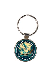 Glacier Bay NP Gliding Orcas Circle Dome Key Ring American Made