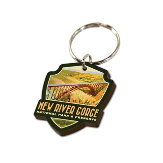 New RiverGorge NP & Preserve Bird's Eye View Emblem Wood Key Ring 1/8