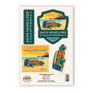Santa Monica Pier CA Woodie Sticker Set| Made in America