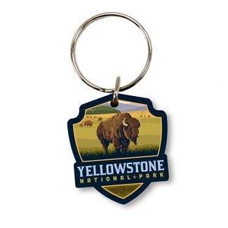 Yellowstone NP Bison Emblem Wood Key Ring | American Made